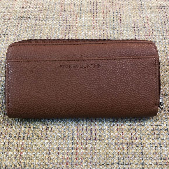 W STONE MOUNTAIN Brown Leather Check Book 20 Card Slips 4 Billfolds Long Wallet - Picture 3 of 17